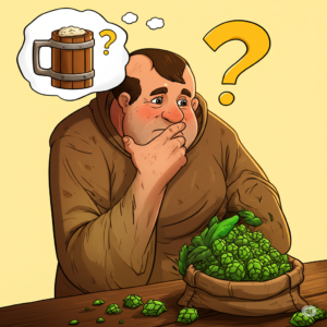 Cartoon of a monk wondering if hops could be useful for beer